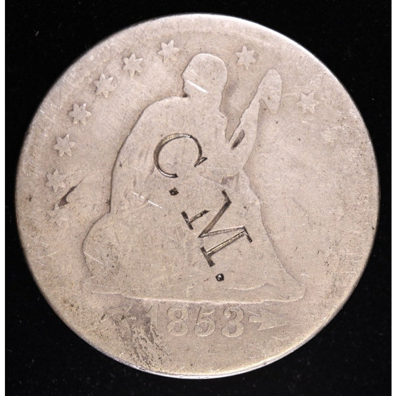 1853 Arrows and Rays Seated Liberty Quarter Silver Coin Obverse