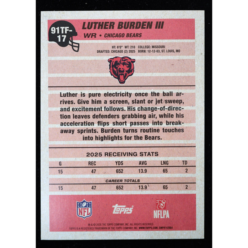2026 Topps Flagship Luther Burden III 91TF-17 Crackle Foil Football back
