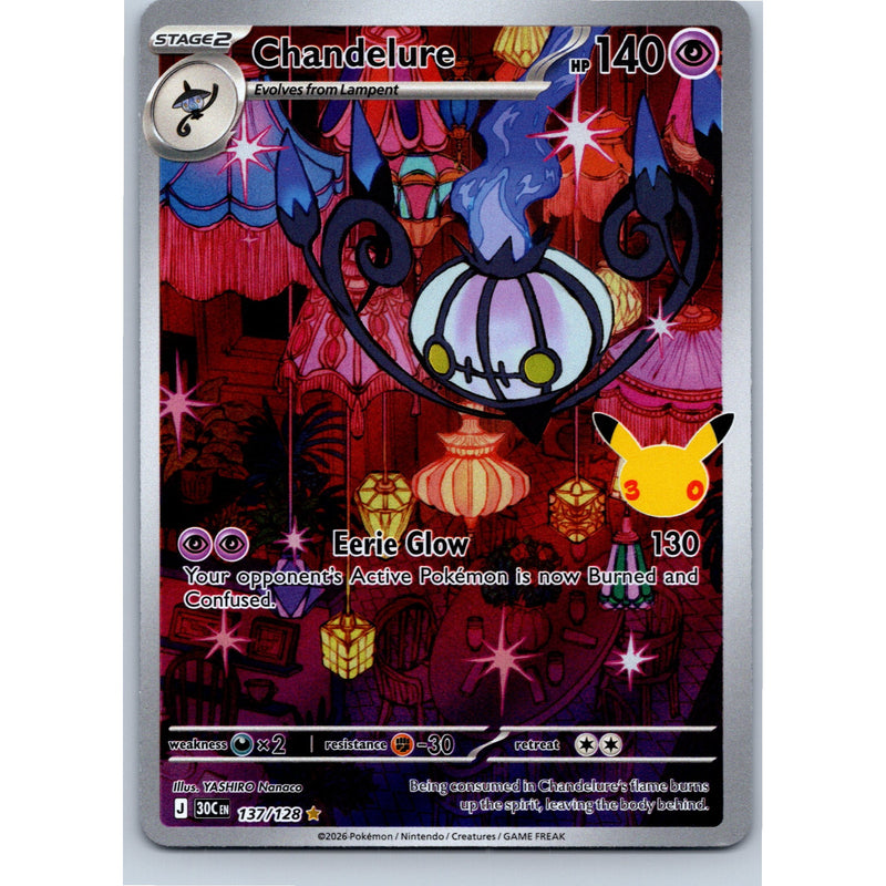 Pokemon Chandelure 137/128 Illustration Rare 30th Celebration Holo English NM
