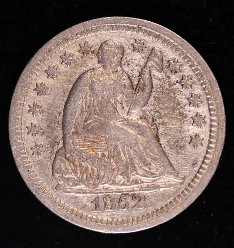 1852 Seated Liberty Half Dime obverse VF AU silver coin