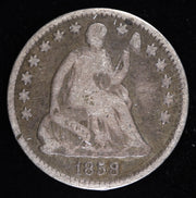 1858 Seated Liberty Half Dime obverse early silver coin