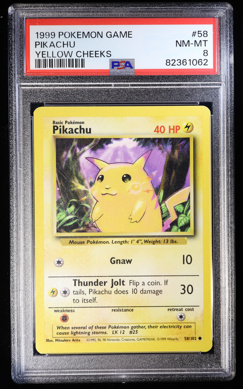 1999 Pokémon Pikachu Yellow Cheeks 58/102 PSA 8 Base Set NM-MT