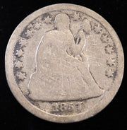 1857 Seated Liberty Dime obverse early silver 10C coin