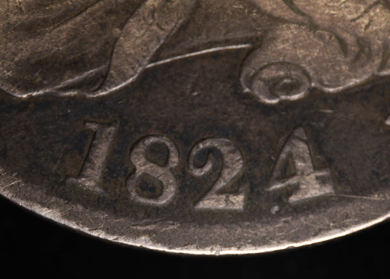 Close-up of an 1824 Capped bust Half Dollar W/Overdate