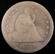 1877 S Seated Liberty Quarter obverse early silver 25C coin