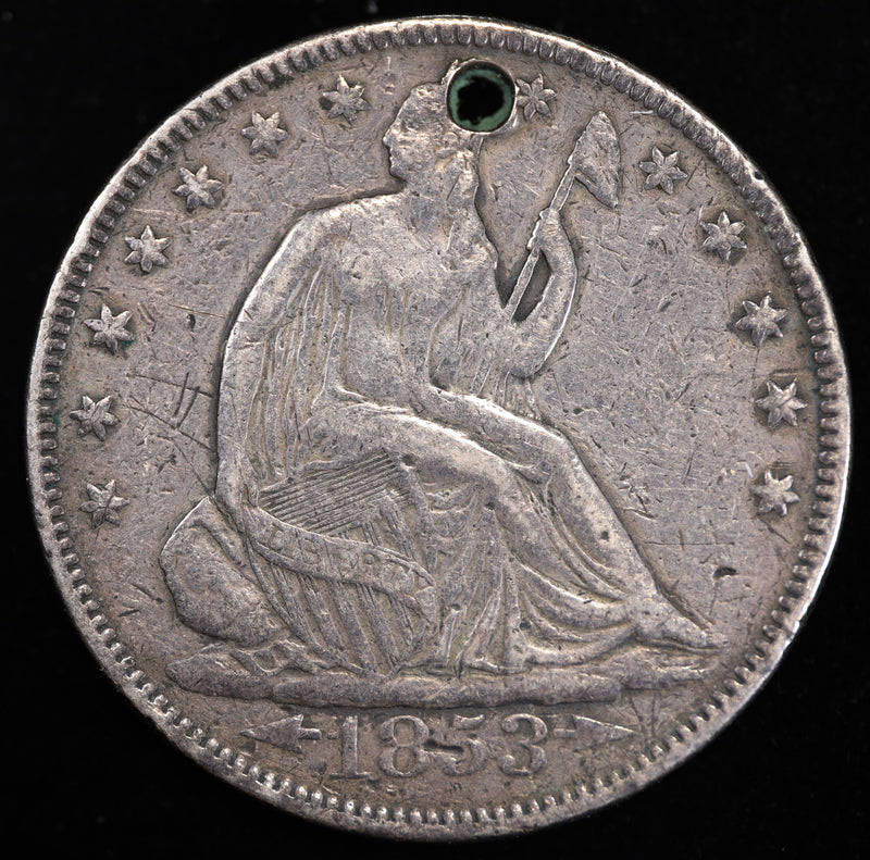 1853 O Seated Liberty Half Dollar Obverse Holed