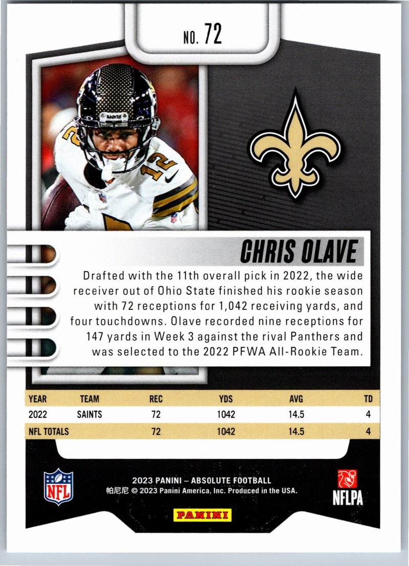 2023 Panini Absolute Chris Olave #72 football card back