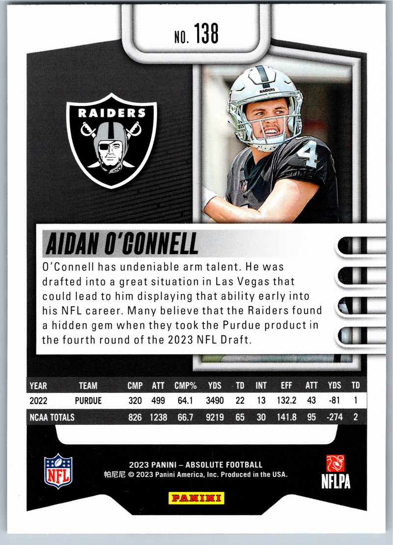 2023 Panini Absolute Aidan O'Connell #138 football card back