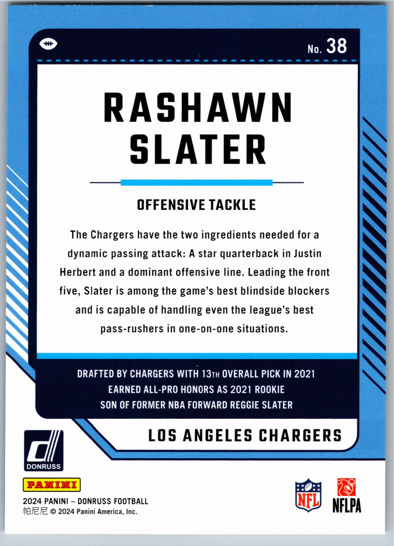 2024 Donruss Rashawn Slater #38 Blue Press Proof football card back