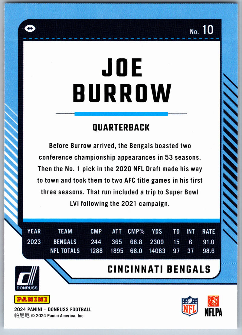 2024 Donruss Joe Burrow #10 football card back