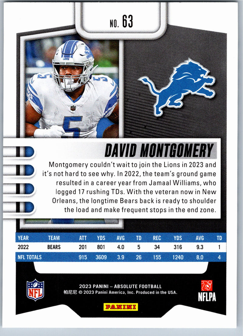 2023 Panini Absolute David Montgomery #63 football card back