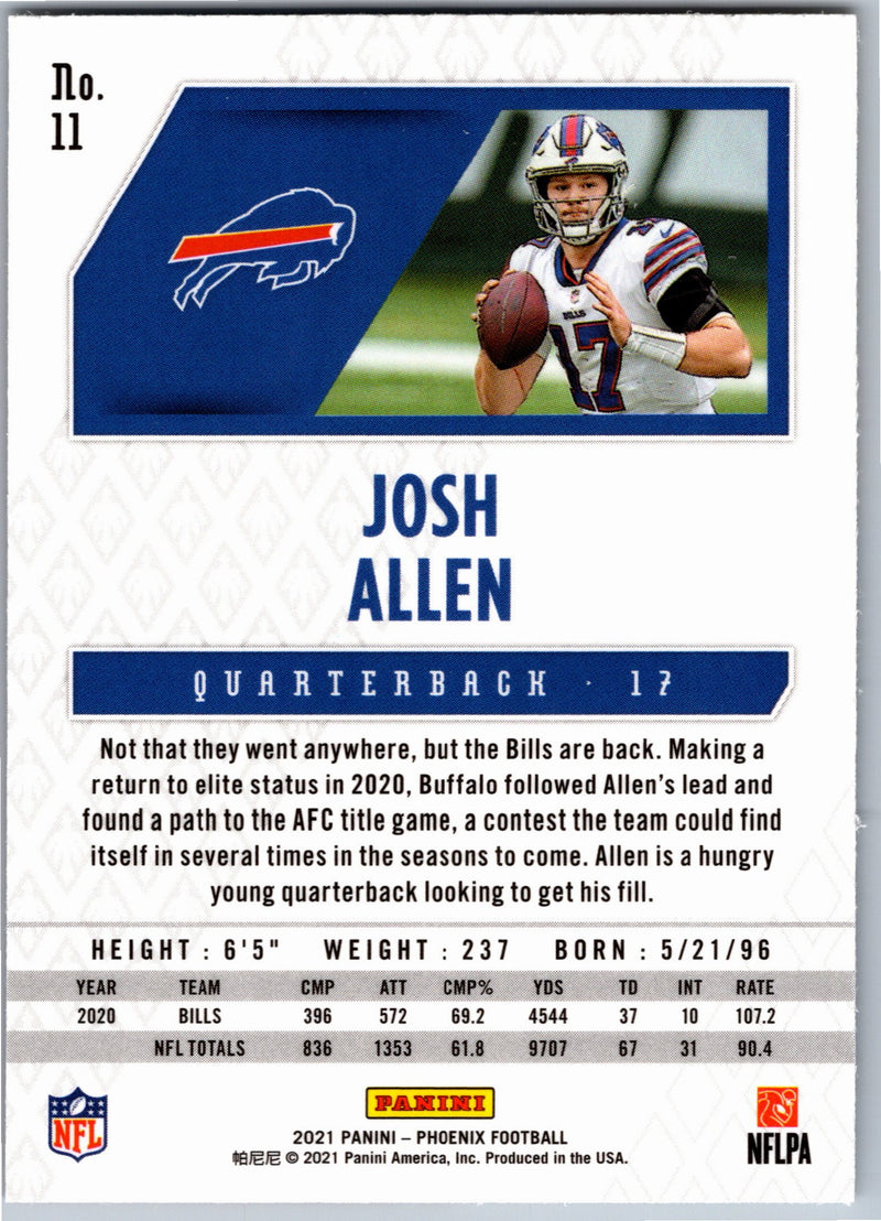 2021 Panini Phoenix Josh Allen #11 Fire Burst football card back