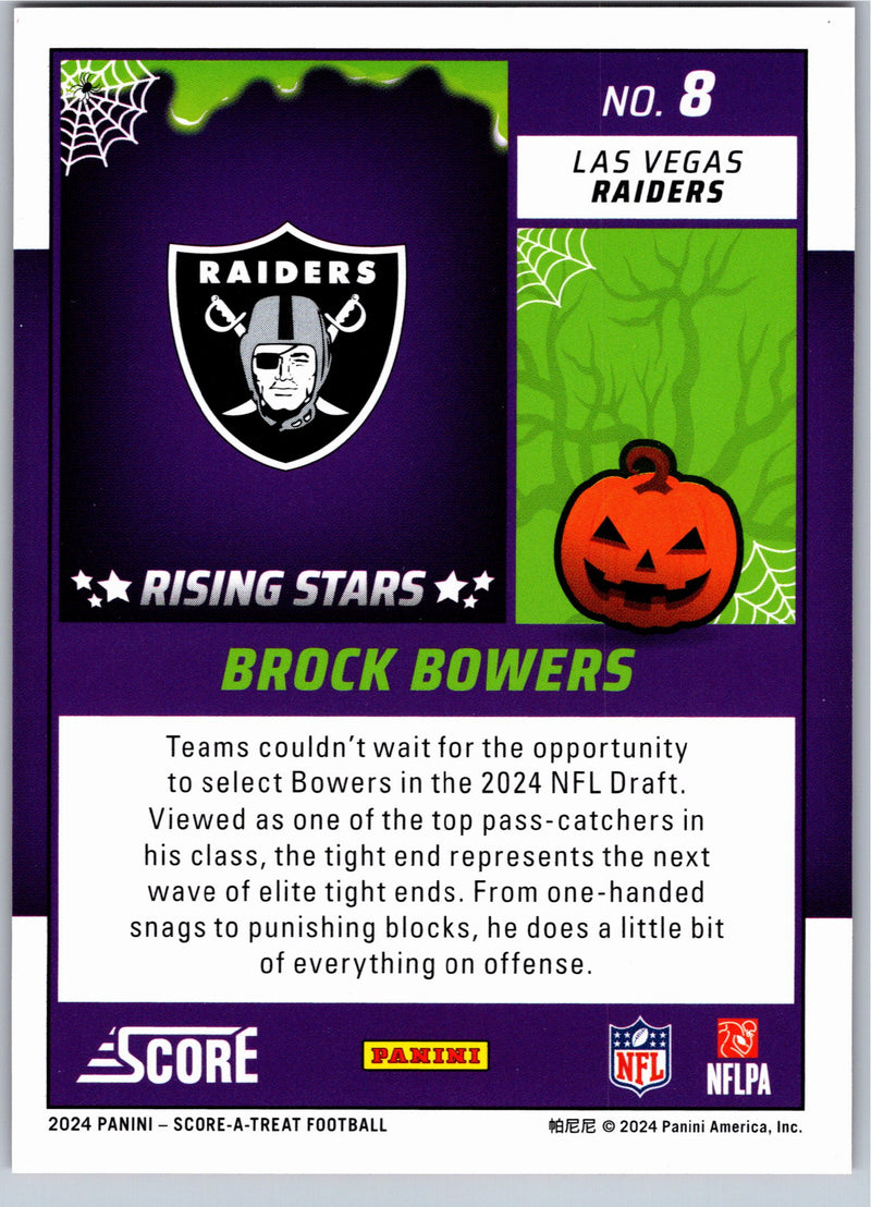 2024 Score-A-Treat Brock Bowers #8 Rising Stars RC Orange Pumpkins football card back