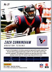 2021 Panini Prestige Zach Cunningham #31 football card back