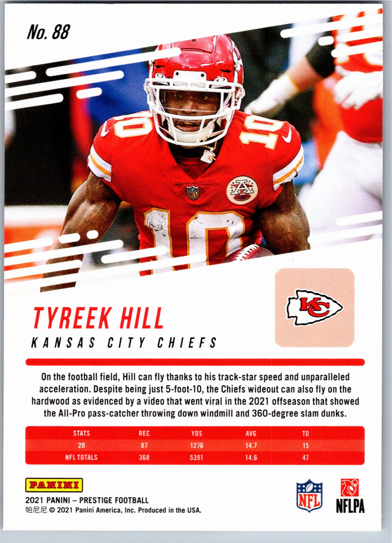 2021 Panini Prestige Tyreek Hill #88 football card back
