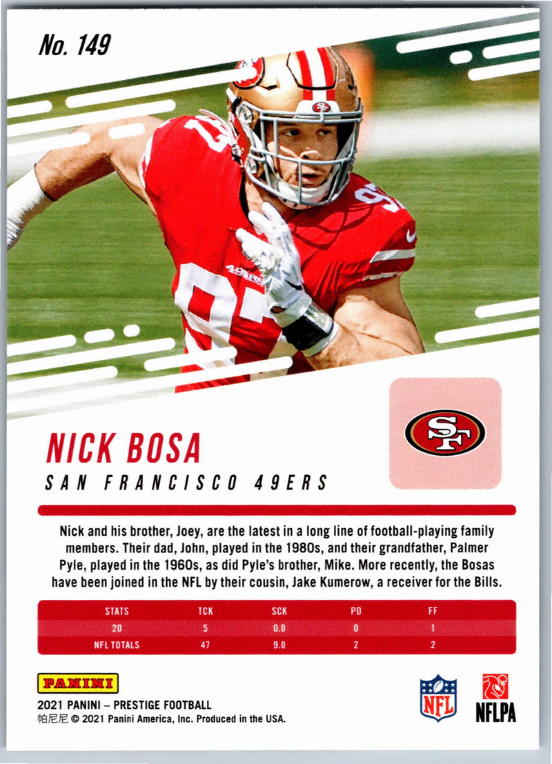 2021 Panini Prestige Nick Bosa #149 football card back