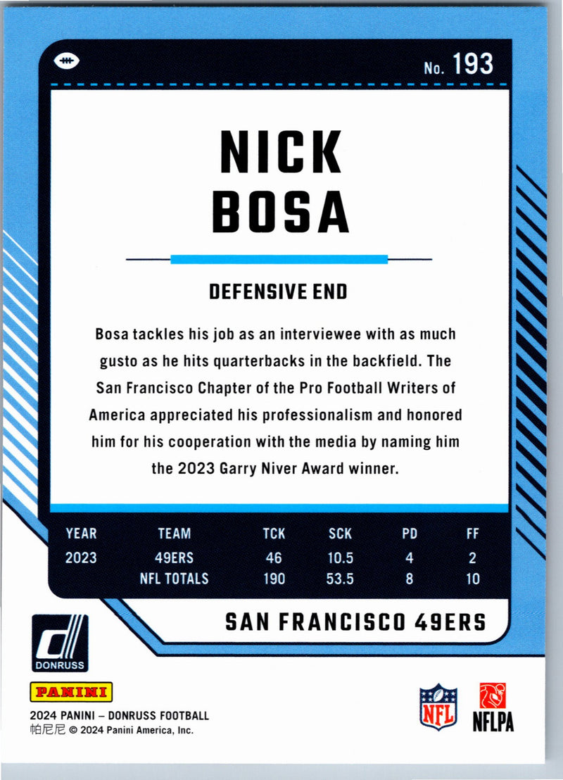 2024 Donruss Nick Bosa #193 football card back