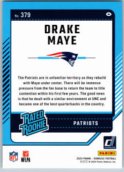 2024 Donruss Drake Maye #379 Rated Rookie Yellow Press Proof football card back