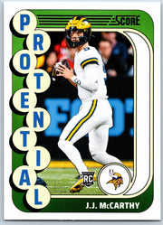 2024 Score Protential J.J. McCarthy #10 RC football card front