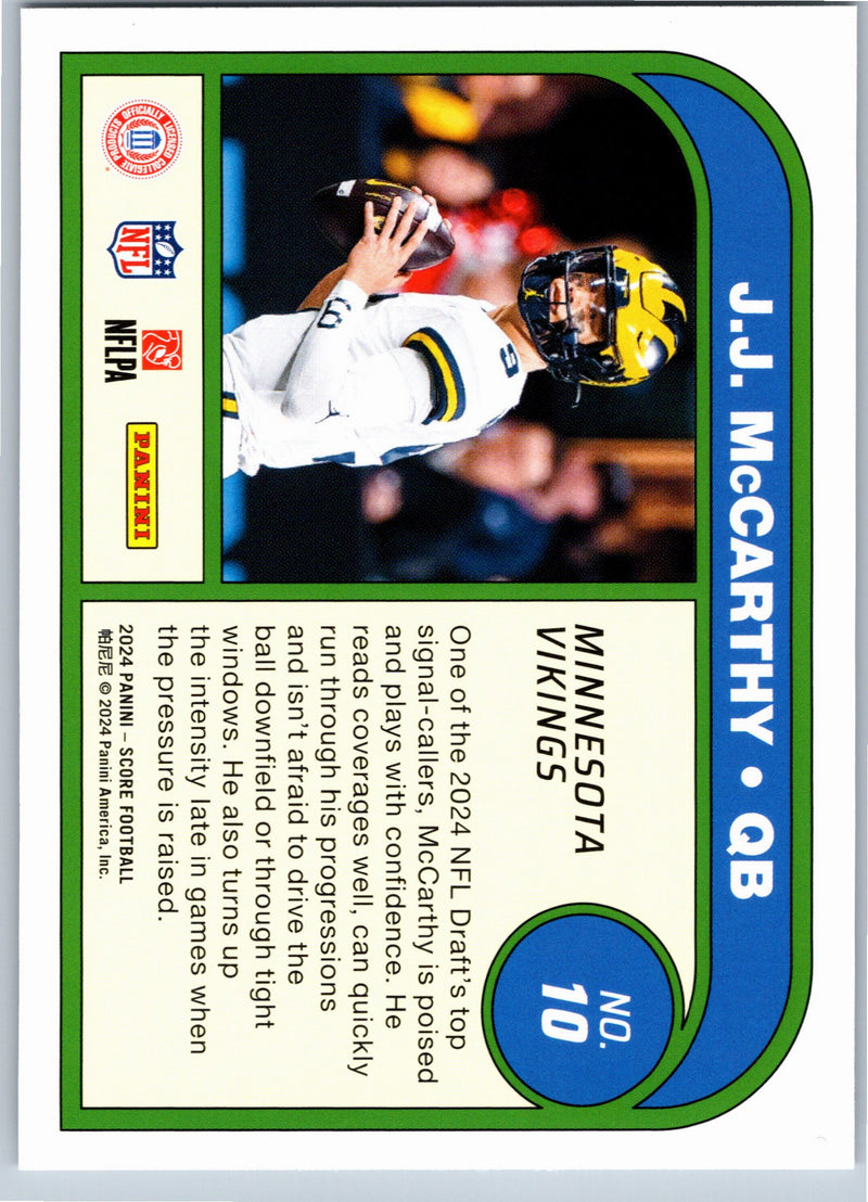 2024 Score Protential J.J. McCarthy #10 RC football card back