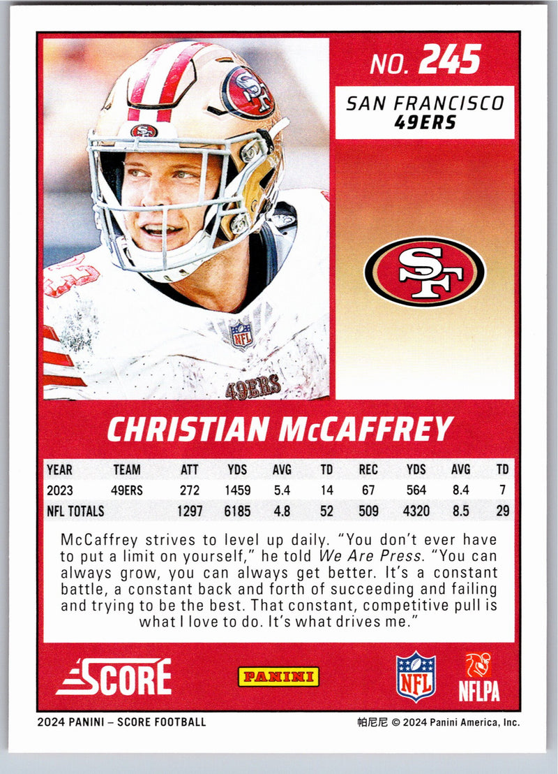 2024 Score Christian McCaffrey #245 football card back