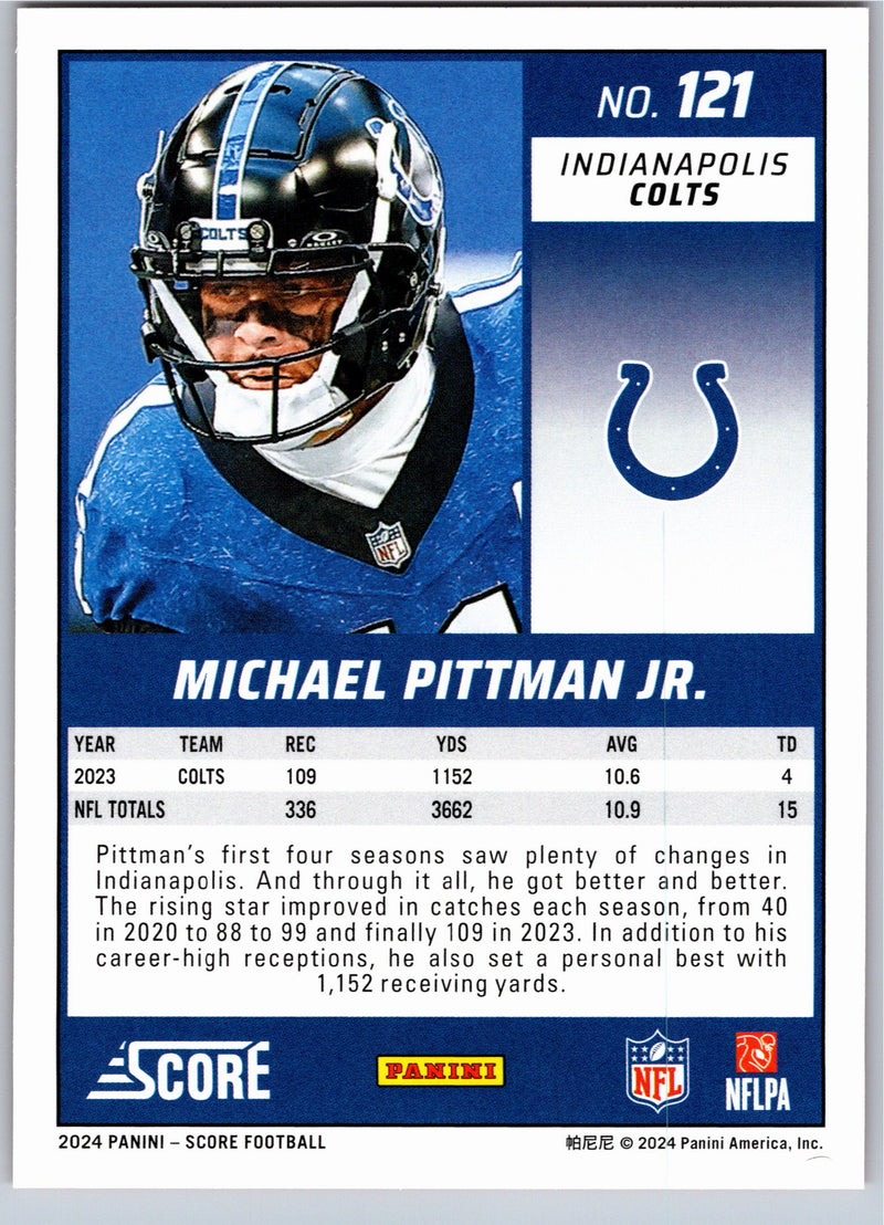2024 Score Michael Pittman Jr. #121 football card back