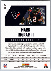 2021 Panini Phoenix Mark Ingram II #39 Fire Burst football card back