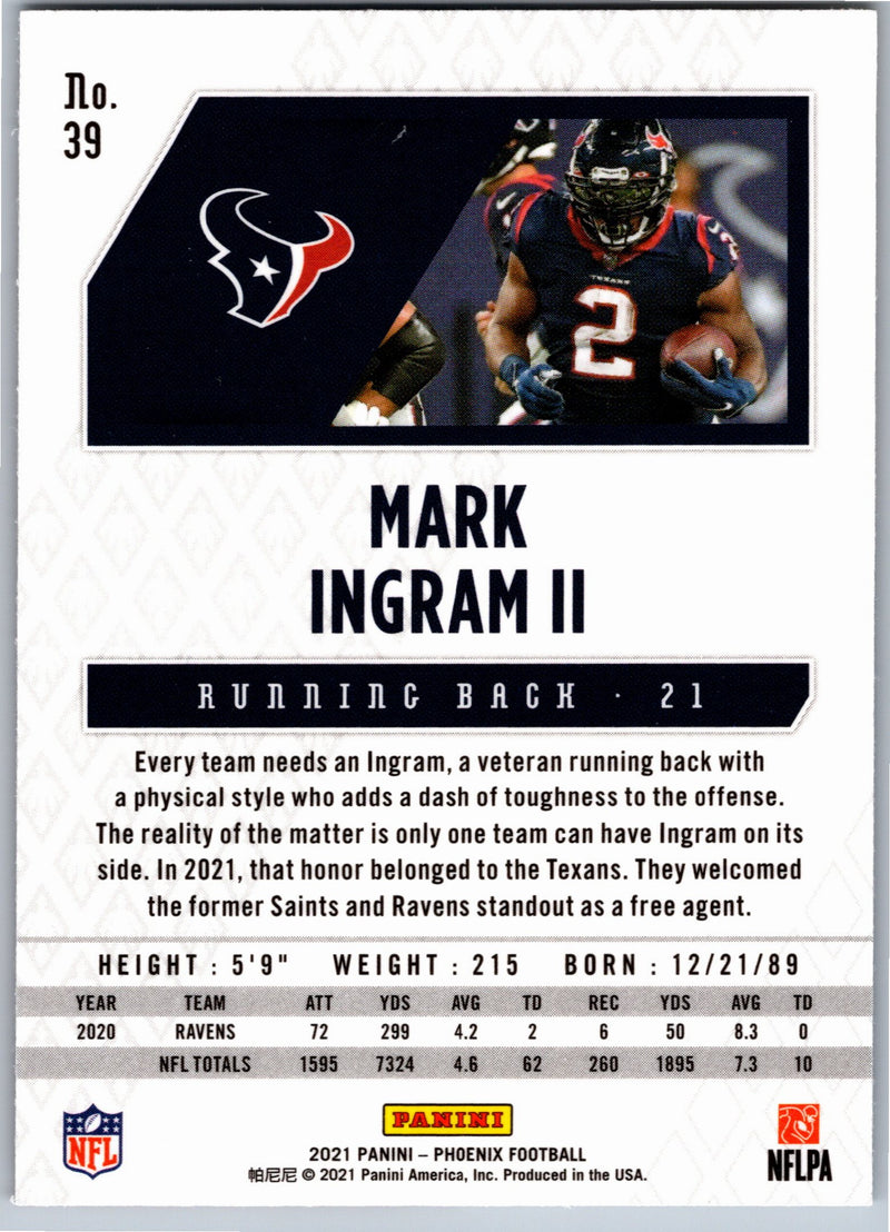 2021 Panini Phoenix Mark Ingram II #39 Fire Burst football card back