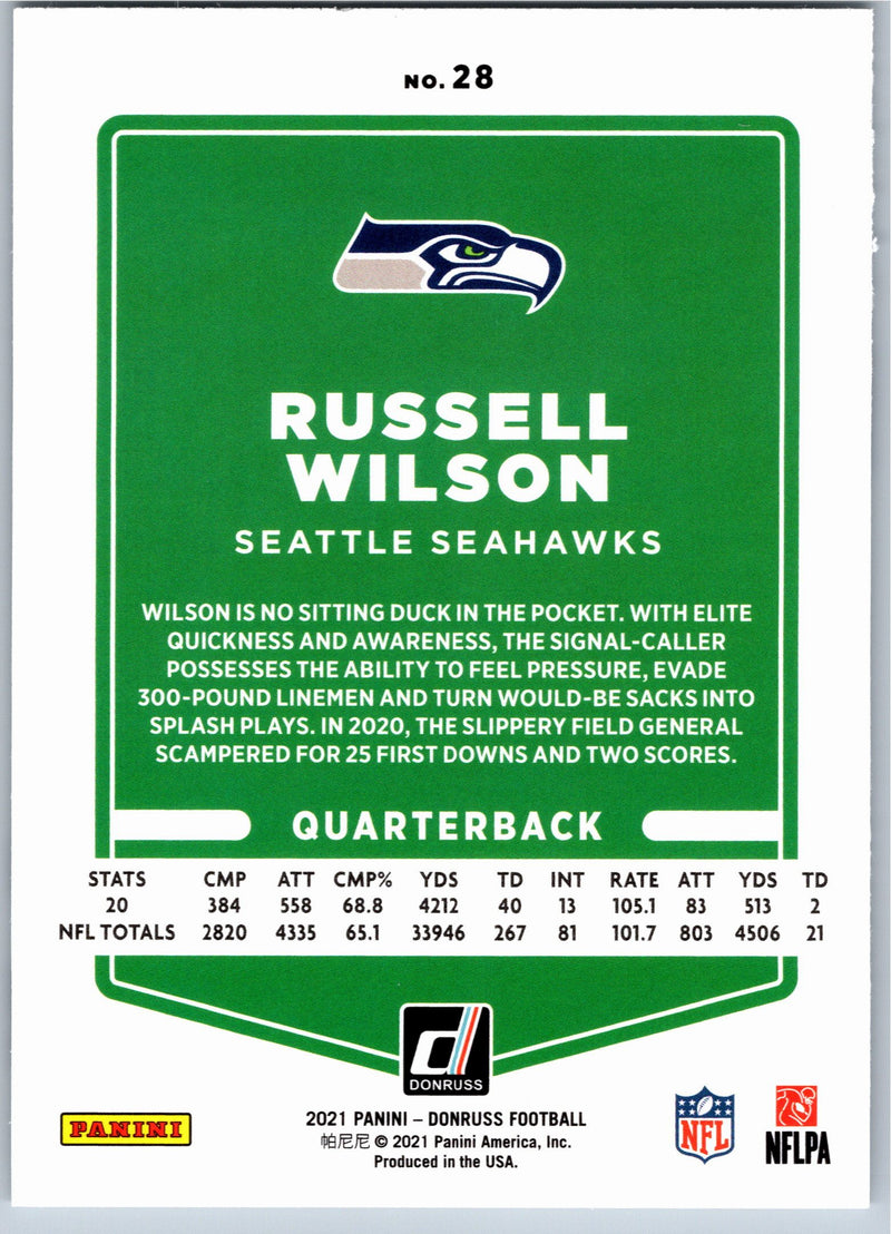 2021 Donruss Russell Wilson #28 football card back