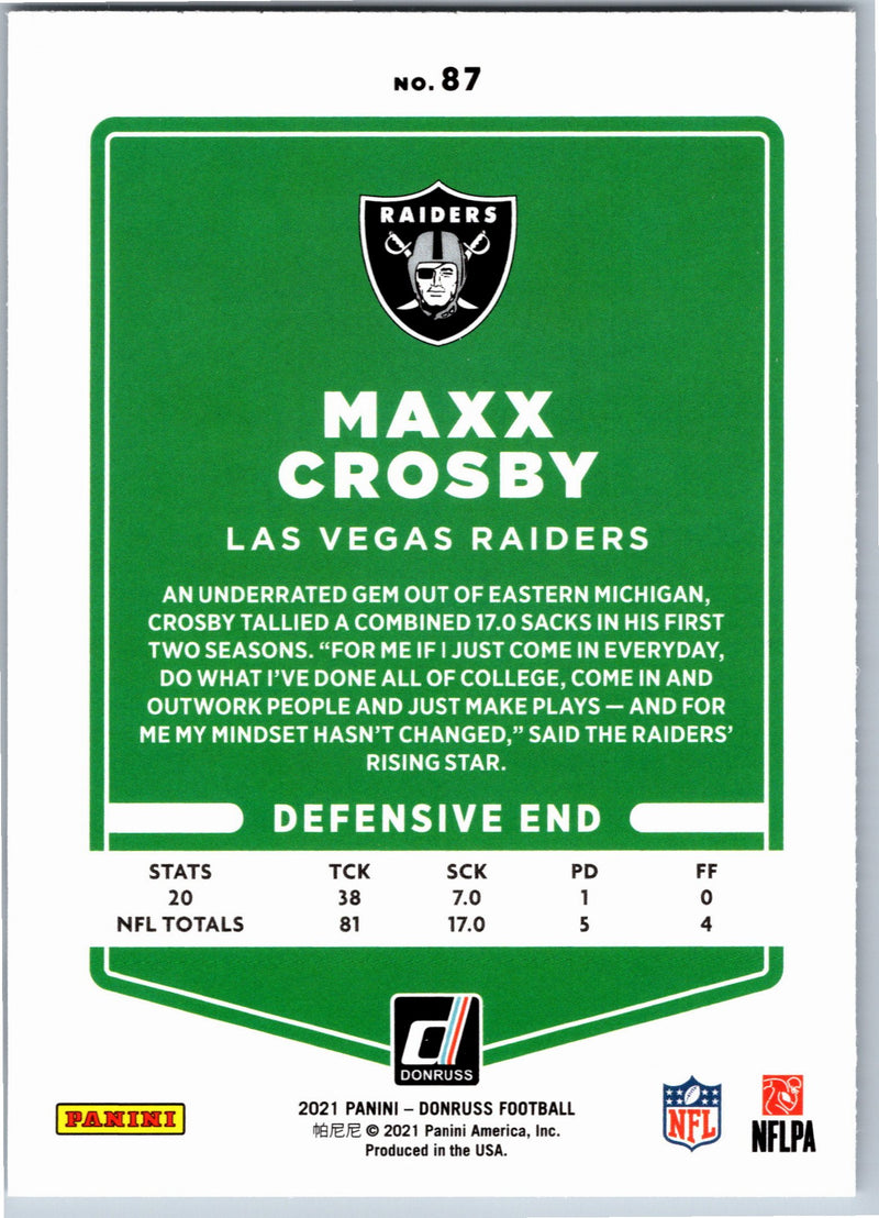 2021 Donruss Maxx Crosby #87 football card back