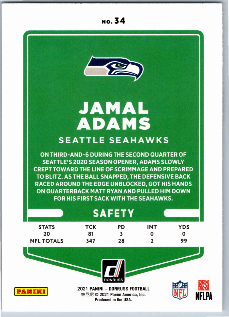 2021 Donruss Jamal Adams #34 football card back