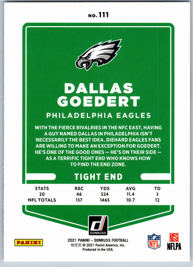 2021 Donruss Dallas Goedert #111 football card back