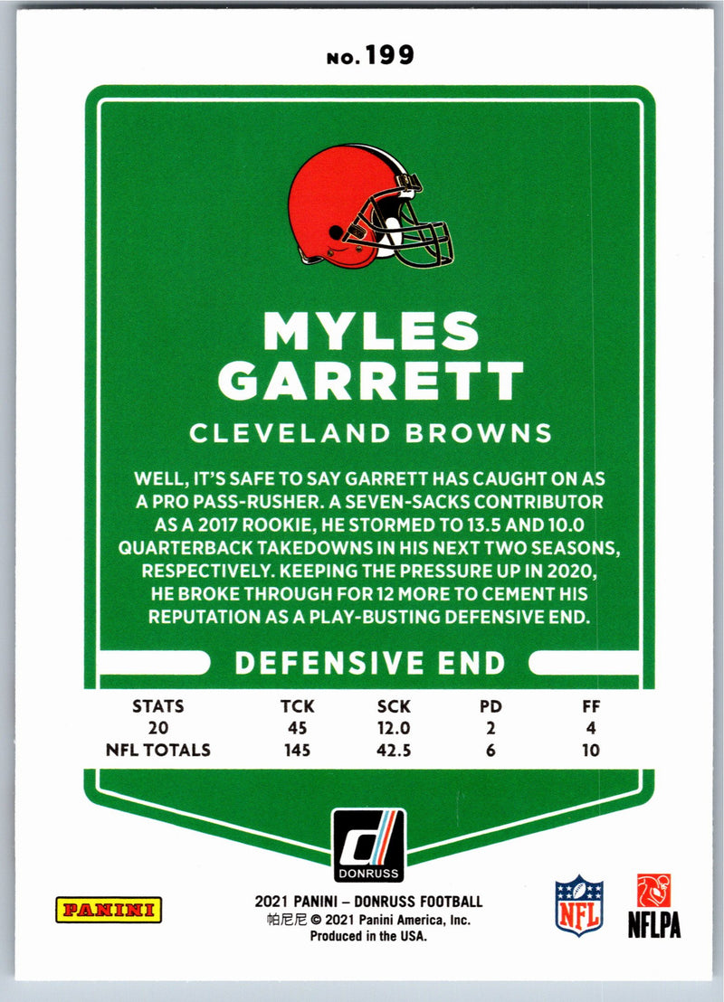 2021 Donruss Myles Garrett #199 football card back