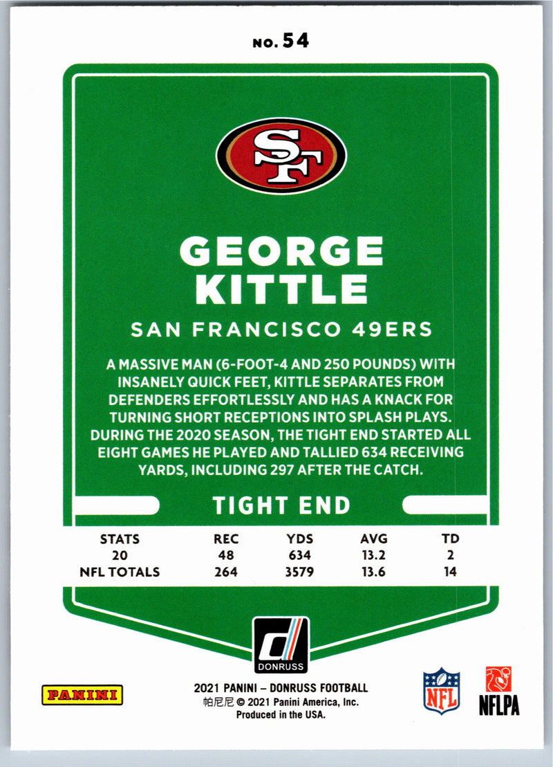 2021 Donruss George Kittle #54 football card back