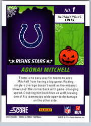 2024 Score-A-Treat Adonai Mitchell #1 Rising Stars RC Orange Pumpkins football card back