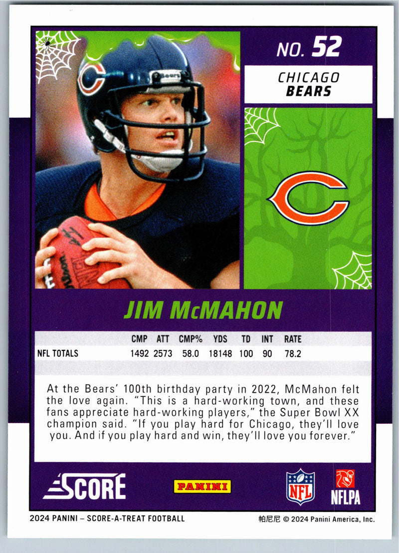 2024 Score-A-Treat Jim McMahon #52 Green Bats football card back