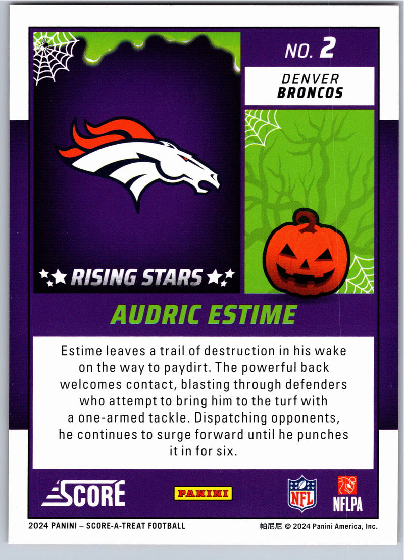 2024 Score-A-Treat Audric Estime #2 Rising Stars RC Orange Pumpkins football card back