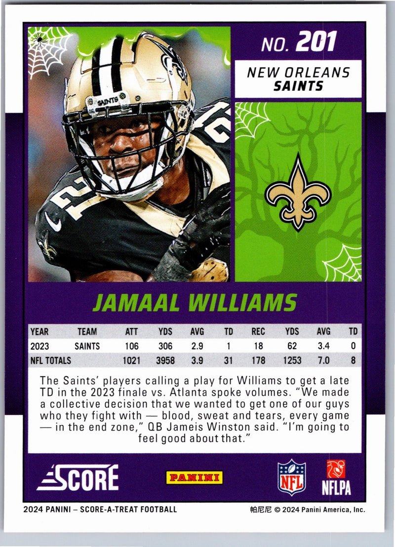 2024 Score-A-Treat Jamaal Williams #201 Orange Pumpkins football card back
