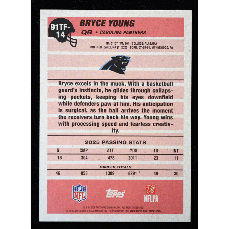 2026 Topps Flagship Bryce Young 1991 Topps 91TF-14 Football back