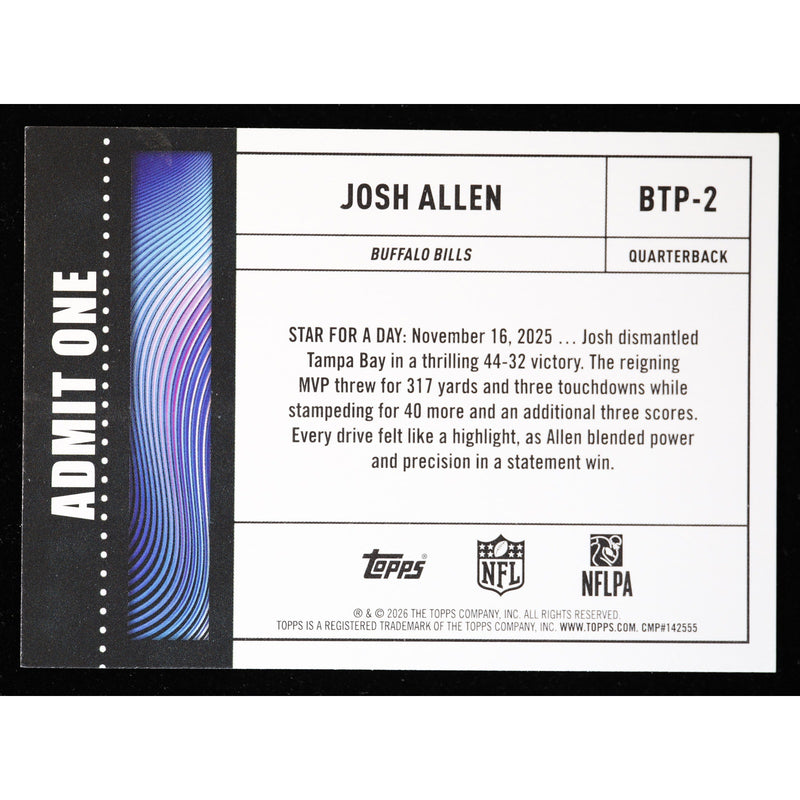 2026 Topps Flagship Josh Allen Big Ticket Players BTP-2 Football Card back