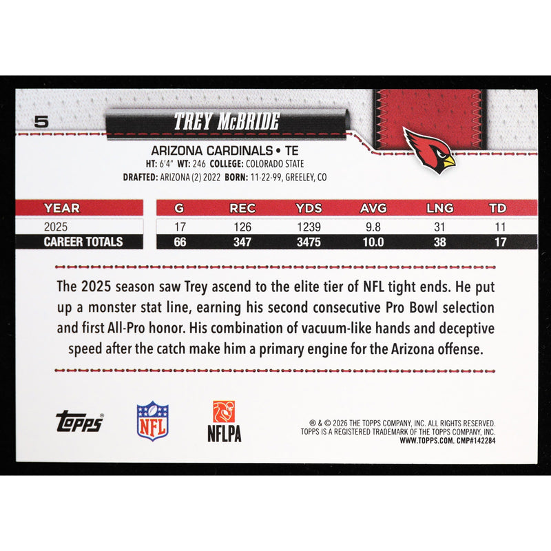 2026 Topps Flagship Trey McBride #5 Football Leather Foil back