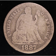 1887 Seated Liberty Dime 90 Percent Silver Coin Obverse