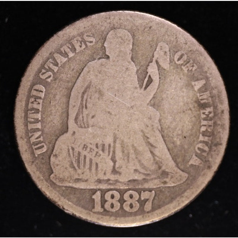 1887 Seated Liberty Dime 90 Percent Silver Coin Obverse