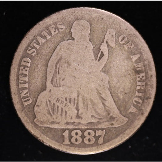 1887 Seated Liberty Dime 90 Percent Silver Coin Obverse