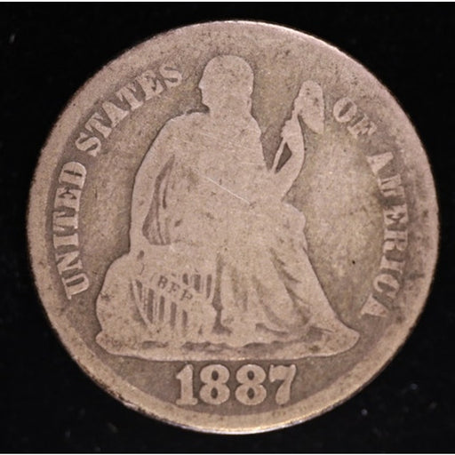 1887 Seated Liberty Dime 90 Percent Silver Coin Obverse