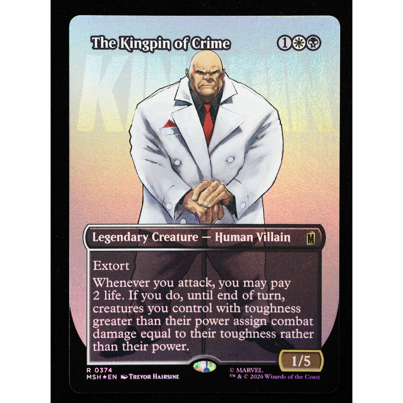 The Kingpin of Crime 0374 MSH borderless foil Magic: The Gathering card, front view, Near Mint rare.