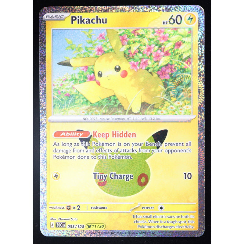 Pokemon Pikachu 033/128 11/30 30th Celebration Holo English NM