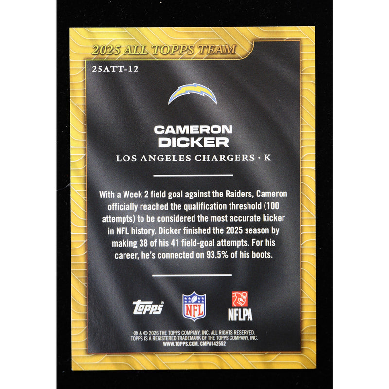 2026 Topps Flagship Cameron Dicker 2025 All Topps Team 25ATT-12 back