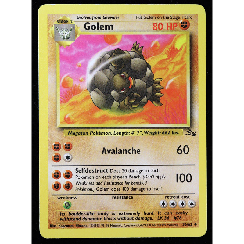 Pokemon Golem 36/62 Fossil Unlimited 1999 WOTC Vintage MP