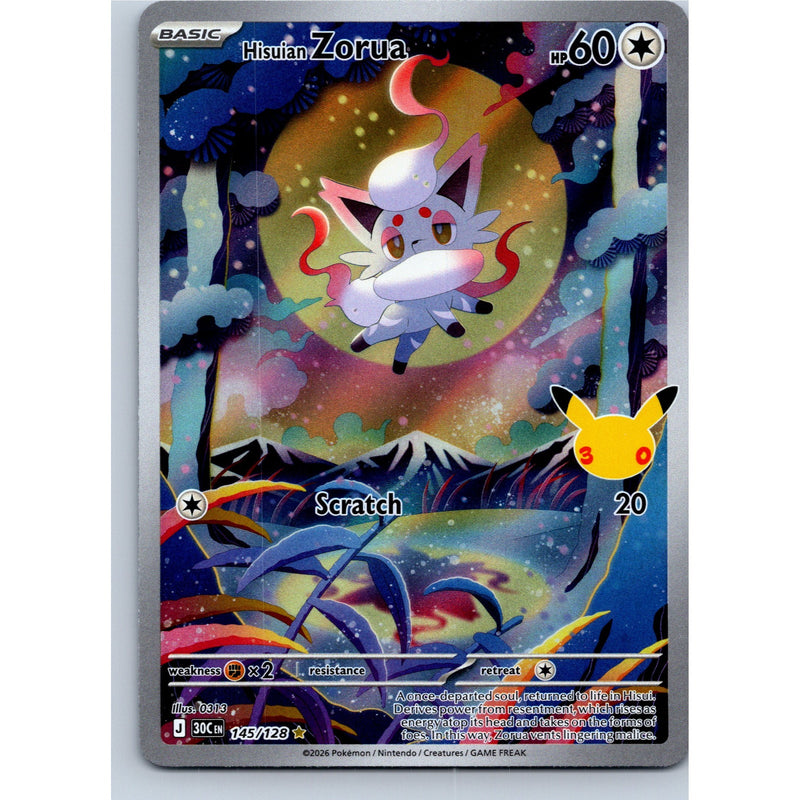 Pokemon Hisuian Zorua 145/128 Illustration Rare 30th Celebration Holo NM